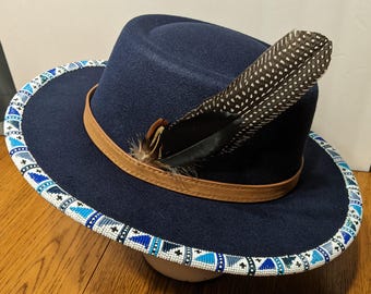 Custom Hand-beaded Fedora: Wide Brim Felt Hat, Personalized  display picture 2