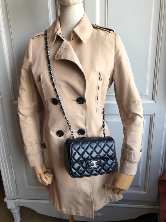 chanel black quiled lether double flag mini