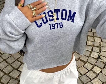 Custom College, Team Camp Apparel Year Est Off the Shoulder Crewneck Sweatshirt, Tailgate, College Gear Gift, Dorm, Bed Decorating