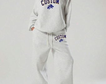 Custom College, Camp, Team Logo Apparel Varsity Off Shoulder Sweatshirt and Sweatpants Set, Game Day, Tailgate, Dorm Wear, Lounge Wear, Gift