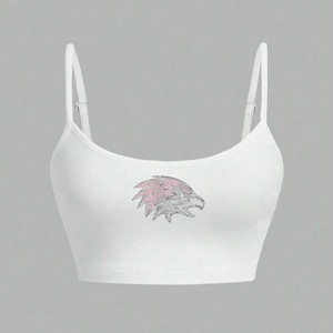 Aangepaste collegekleding, team of je logo strass cami-bh-top, gamedag, achterklepkleding, bedfeest, afstudeercadeau, universiteit