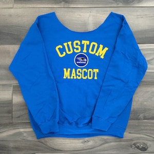 Custom College, Team Camp Apparel Mascot Off the Shoulder Crewneck Sweatshirt, Tailgate, College Gear, Gift, Dorm, Bed Party, Bed Decorating