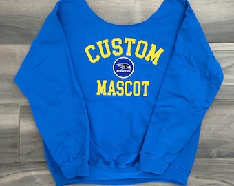 Custom College, Team Camp Apparel Mascot Off the Shoulder Crewneck Sweatshirt, Tailgate, College Gear, Gift, Dorm, Bed Party, Bed Decorating