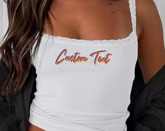Custom College, Team, Company Apparel Lace Trim Script Tank Top, Game Day, Tailgate, Commitment Gift, Company, Custom Text, Trendy, Merch