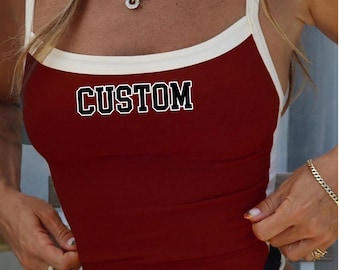 Custom College, Team, Camp, Company Logo Apparel Contrast Stitch Crop Tank, Game Day, Tailgate Clothes, Bed Party Gift, Commitment Gift