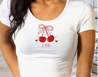 Custom Sorority Big Little Reveal Cherries Bow Crop Baby Tee, Reveal Gifts Sorority Fam Aesthetic, GBig, Trendy, Fast Shipping
