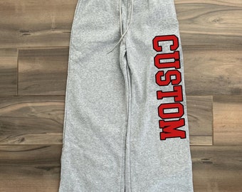 Custom College, Team, Varsity Straight Leg Sweatpants Pants, Game Day, Bed Party, Lounge Pants, Dorm Wear Gift, Custom Text, Your Text