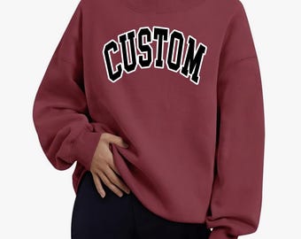 Custom College, Team Apparel Varsity Arch Outlined Text Mock Neck Sweatshirt, Tailgate, College Gear Gift, Sorority, Bed Decorating