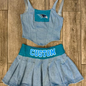Custom College Apparel Denim Crop Top and Skirt Game Day Set, Tailgate Apparel, Your company, team, your logo, commitment gift, Y2K, Trendy
