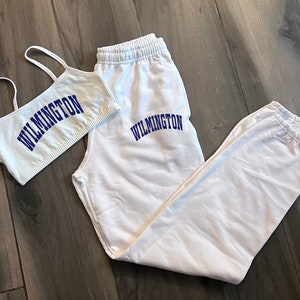 Custom College. Team, Camp, Company Apparel Bralette and Sweatpants Set, Tailgate Apparel, Commitment Gift, Bed Party, Trendy, Loungewear