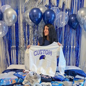 All in One Custom College Bed Party Bundle Package, Blanket, Pillow, Clothing, Sale, Commitment Party, Bed Decorating, Graduation Gift, Dorm