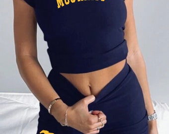 Custom College Apparel Baby Tee and Shorts Lounge Set, Company Text, Team, Game Day, Trendy, Commitment Gift, Senior Gift