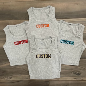 Custom College Apparel, Team, or Your Text Varsity Scoop Neck Crop Top, Game Day, Tailgate Clothes, Bed Party, Graduation Gift, Sorority