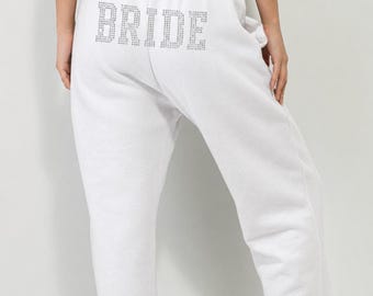 Custom Bride, Wedding, Bridesmaids, Rhinestone Sweatpants, Sweats, Pants, Bridal Party Gift, Wedding Gift, Bridal Shower Gift, Honeymoon