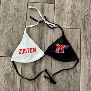 Custom College Apparel, Team or Your Company Logo Mix Match Bikini Top, Game Day, Tailgate, Bed Party Gift, College Merch, Commitment Gift