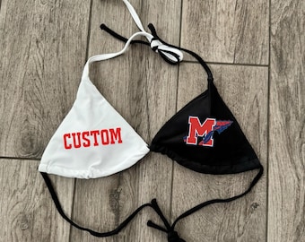 Custom College Apparel, Team or Your Company Logo Mix Match Bikini Top, Game Day, Tailgate, Bed Party Gift, College Merch, Commitment Gift