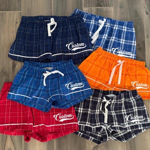 Custom College, Team, Company, Camp, Sorority, Script Boxercraft Plaid Flannel Pajama Shorts Lounge Gift, Bed Party, Gift, Mens and Womens