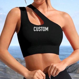 Custom College, Team, Camp, Company Apparel Strappy Shoulder Sports Bra, Game Day, Tailgate Clothes, Bed Party Gift, Commitment Gift