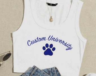 Custom College, Dance Team, Company, Team Apparel Script and Logo Crop Top, Game Day, Tailgate Clothes, College Merch, Grad Gift, Bed Party