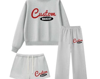 Custom College, Team Apparel Script Text Mock Neck Sweatshirt Shorts Pants Set, Tailgate, College Gear Gift, Sorority, Bed Decorating
