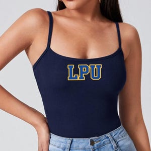 Custom College Apparel, Company, Team, Any School, Skinny strap Fitted Varsity Tank Top, Custom Tank Top, College Merch, Bed Party, Game Day
