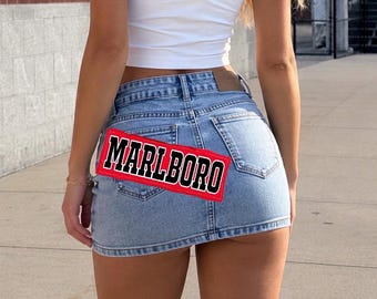 Custom College Apparel, Team or Your Logo Micro Patch Denim Mini Skirt, Company Text, Logo, Football, Game Day, Trendy, Commitment Gift