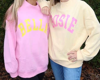 Custom Name, School, Team, Sorority, Camp, Company Apparel, Arch Text Mock Neck Sweatshirt, Tailgate, College Gear Gift, Bed Decorating