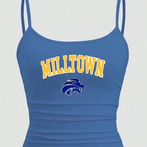 Custom College Apparel, Company, Team, Any School, Skinny strap Varsity Tank Top, Custom Tank Top, College Merch, Bed Party, Game Day