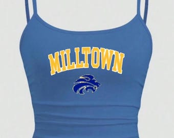 Custom College Apparel, Company, Team, Any School, Skinny strap Varsity Tank Top, Custom Tank Top, College Merch, Bed Party, Game Day
