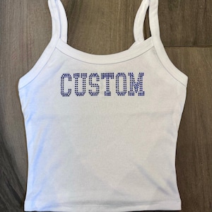Aangepaste universiteitskleding, bedrijf, team, elke school, Varsity-tanktop met strass-bandjes, aangepaste tanktop, collegemerchandise, bedfeest, gamedag