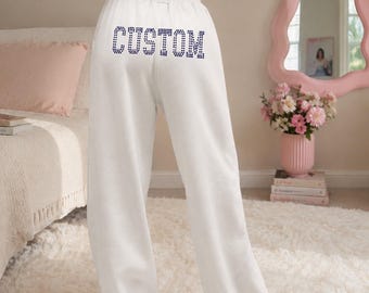 Custom College Apparel Rhinestone Booty Text Straight Leg Sweatpants, Bed Decorating Gift, Tailgate Apparel, Loungewear football, Commitment