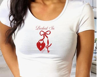 Custom Sorority Big Little Reveal Heart Lock Key Bow Crop Baby Tee, Reveal Gifts Sorority Fam Aesthetic, GBig, Trendy, Fast Shipping