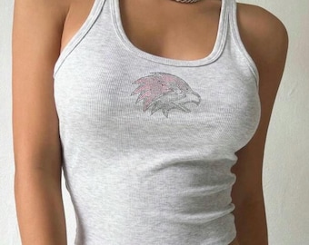 Benutzerdefinierte College oder Camp Bekleidung Varsity Strass Logo Tank Top, Spieltag, Tailgate Kleidung, Bett Party Geschenk, Engagement Geschenk, Wohnheim Firma