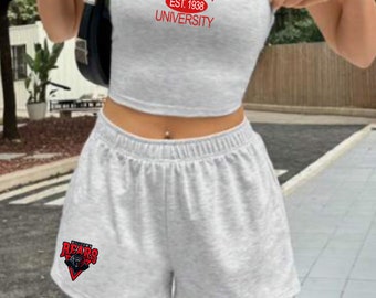 Custom College Apparel Established Tube Top and Shorts Set, Company Text, Team, Game Day, Trendy, Commitment Gift, Senior Gift