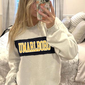 Custom College, Team Camp Apparel Inside Out Patch Crewneck Sweatshirt, Tailgate, College Gear Gift, Dorm, Bed Decorating, Commitment Day