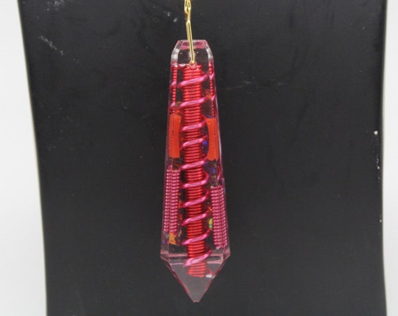 Raspberry Rise - Big Main Coil of Red, Over-twisted with Pink with Red Coral and Mini-Red Coils - Long Flat Top Crystal Gem on Simple Chain
