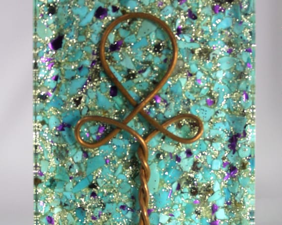 Egyptian Power Plate - Turquoise bed for a Copper Ankh with a variety of blue Colored Coils - Blue Harmonic Balance - Add Color to your life