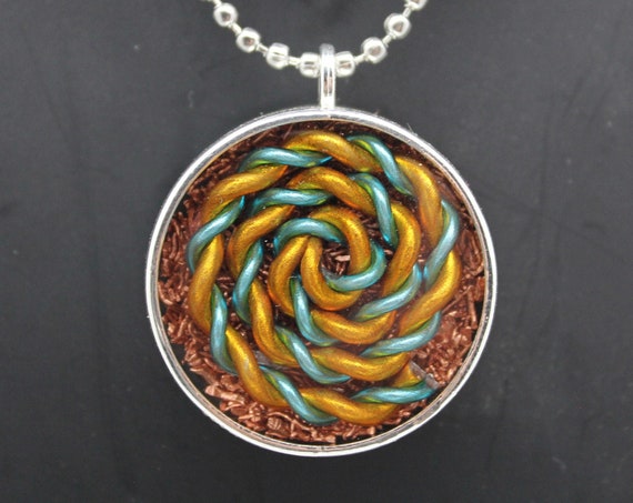 Blue and Yellow Spiral - Orgone Necklace - Copper and Quartz Simple Eye Catching Pendant