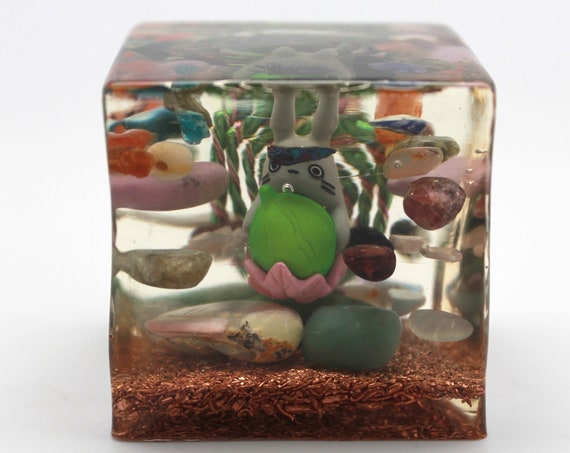 My Neighbor Totoro in Magic Gemstone Forest! Super Cuddle Monster All Natural Minerals Thick Copper Base - Orgone Power - Big 2 Inch Cube