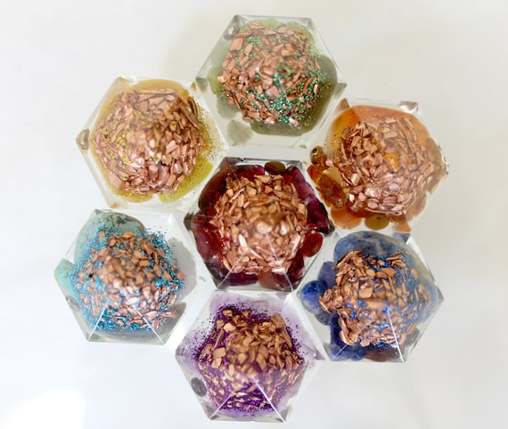 Orgone Chakra Set 1+ Inch Gems Filled with Minerals and Copper - Perfect Reiki Healing Collection - All 7 Colors
