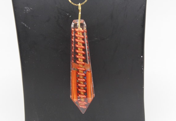 Canned Orange - Big Main Coil of Yellow, Over-twisted with Orange with Carnelian - Long Flat Top Crystal Gem on Simple Chain