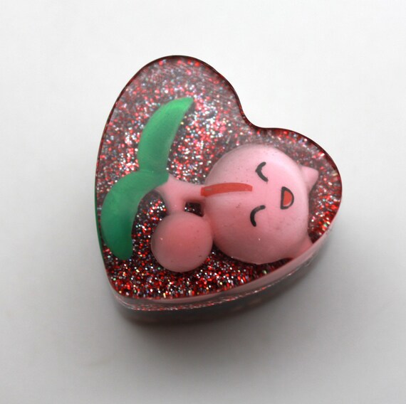 Lovely Cherubi on Spessartine Garnet and Tumbled Quartz with Shredded Copper - Pokemon GO PoGo #420 Grass Type Poke! Heart Shaped Resin