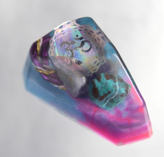 Crown Chakra Foil Hand Twisted Wire, Celestite and Chrysocolla - 1.6 inch wide pocket gem