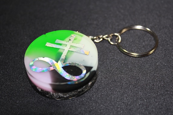 Leviathan Cross Pink/White/Black/Green EMF Blocker 1.5 inch round Pastel Goth and Shredded Recycled Aluminium Hail Satan!