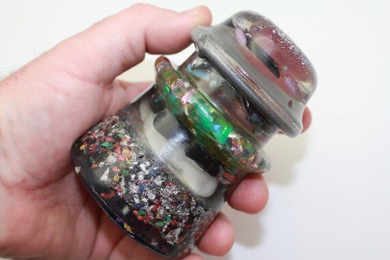 SUPER UV Glow in the Dark Garnet Schorl Large EMF Blocking Insulating 3.75 Inch Desktop 5G Field Dampener - Molded After Antique Insulator
