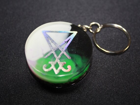 Sigil of Satan Pink/White/Black/Green EMF Blocker 1.5 inch round Pastel Goth and Shredded Recycled Aluminium Hail Satan!