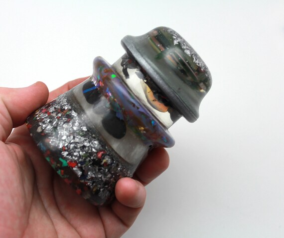 UV Glow Selenite and Obsidian millefiori glass Large EMF Blocking Insulating 3.75 Inch Desktop 5G Field Dampener - After Antique Insulator