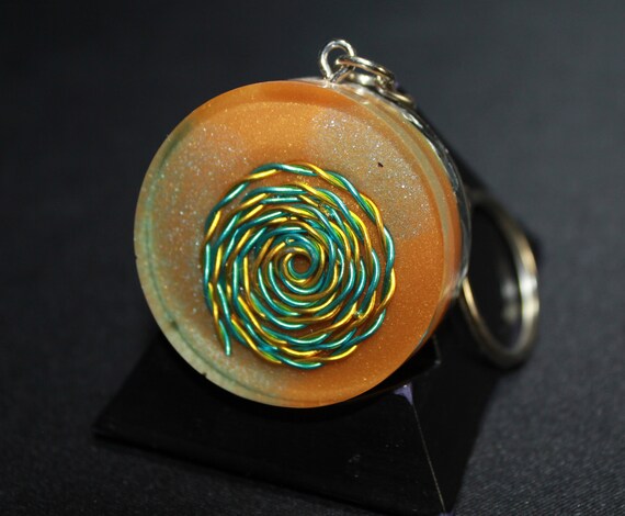 Spiral Keychain Glow in the Dark Mica Background with Shredded Steel EMF Blocker Keychain 1.5 Inch Pocket Protector