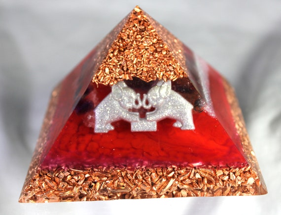Elephants on Parade Orgone Pyramid Amethyst and Quartz Hot Red Color 3.75 inches wide
