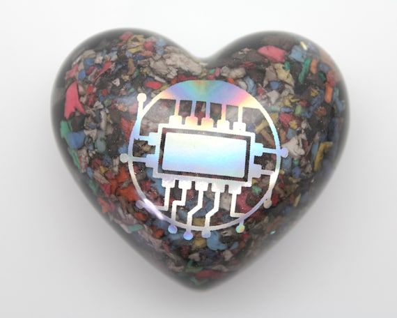 Big Puffy Heart EMF Blocker - Colorful Electrical Grid Protector Full of Insulation - Obsidian, Selenite, Fun Glitter Tool for Desktop Use!